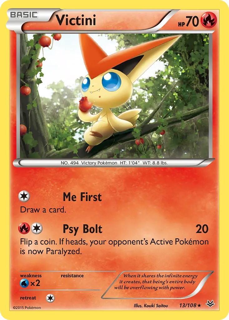 2015 Roaring Skies Victini #013/108 Rare card image