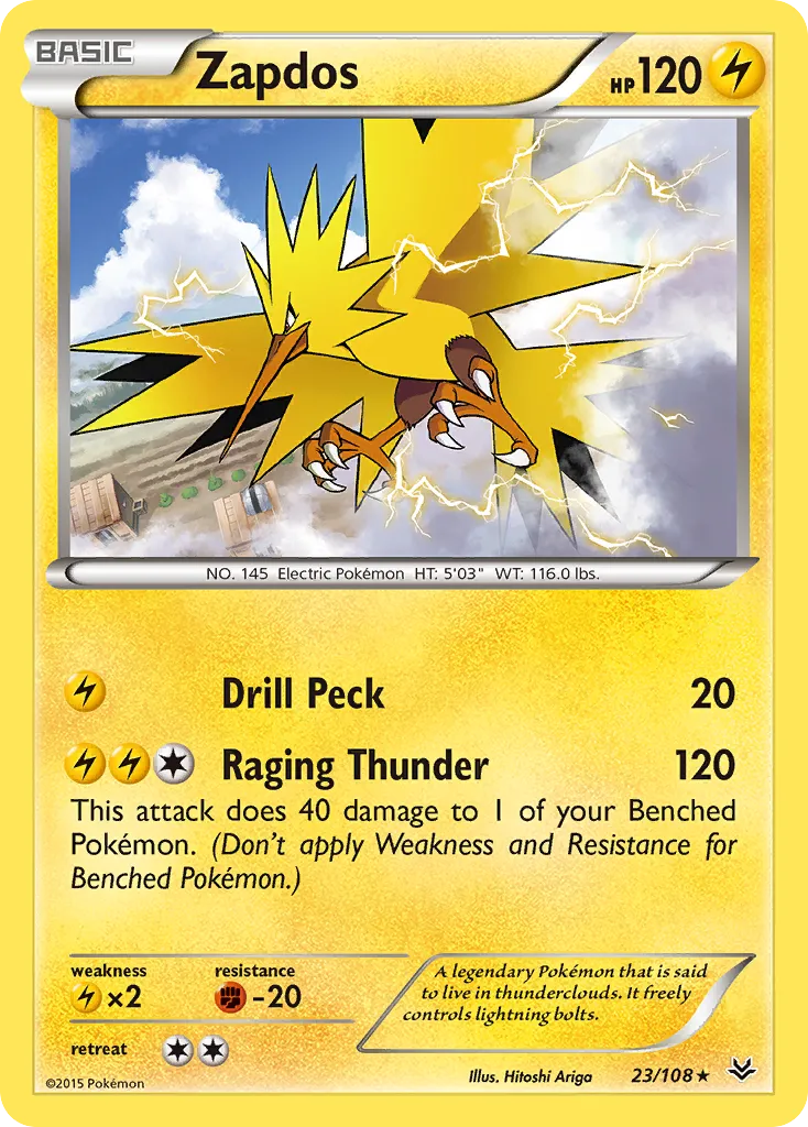2015 Roaring Skies Zapdos #023/108 Rare card image