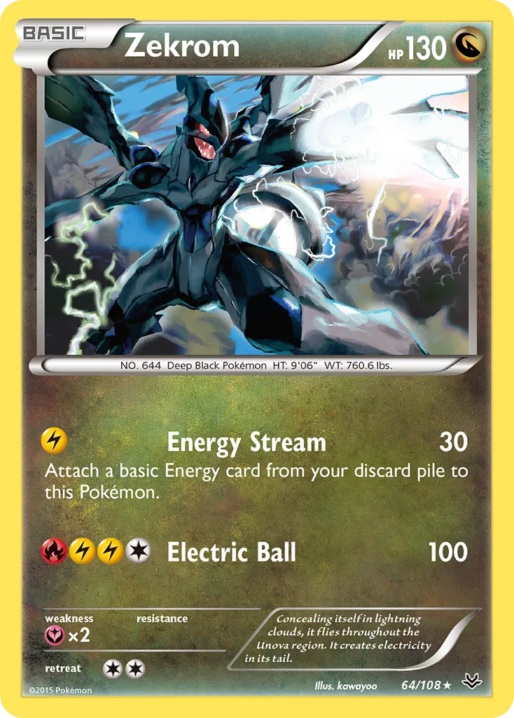 2015 Roaring Skies Zekrom #064/108 Rare Holo card image