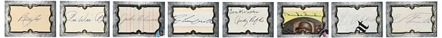 2015 Topps 1951 Brooklyn Dodgers Multi-Signed Card (8 Signatures) - Featuring Jackie Robinson, Roy Campanella, Duke Snider, Gil Hodges Five Star Legendary Lineups Cut Signature Book #LLCS-2 card image