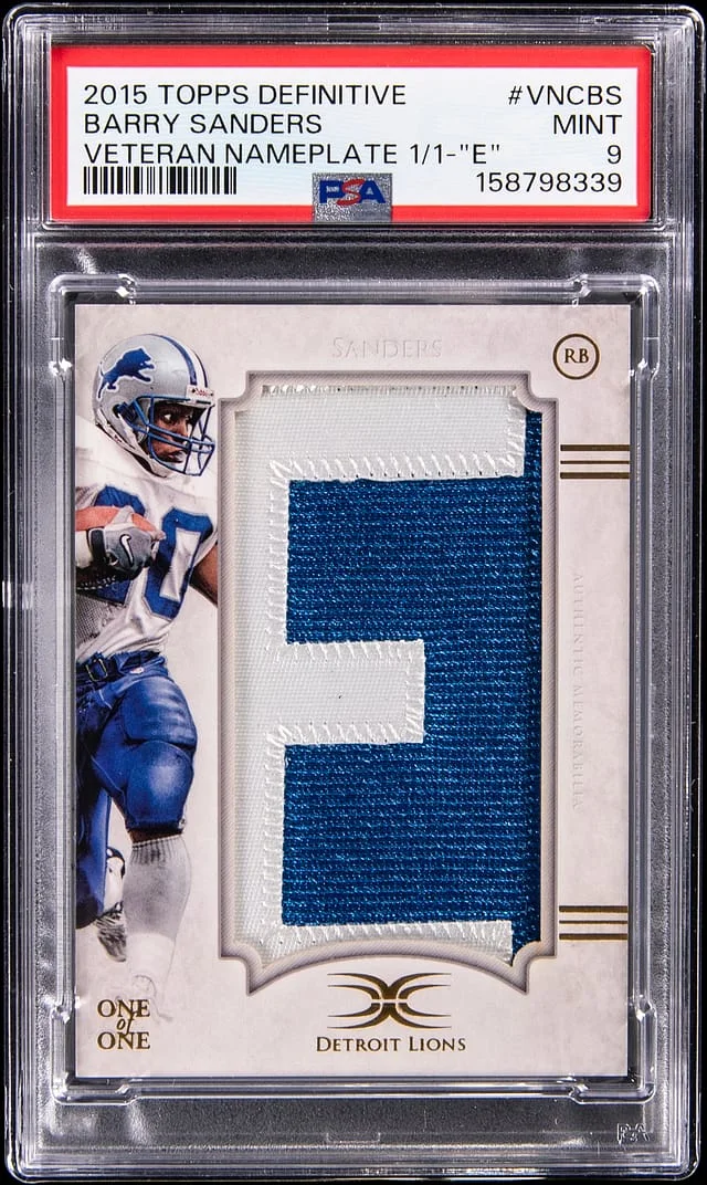 2015 Topps Barry Sanders Definitive Collection Veteran Nameplate Relic #VNC-BS card image