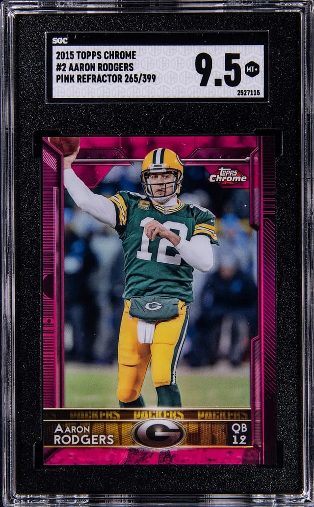 2015 Topps Chrome Aaron Rodgers Pink Refractor #2 card image