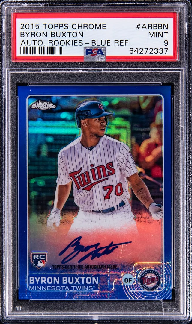 2015 Topps Chrome Byron Buxton Autograph Rookies Blue Refractor #AR-BBN card image