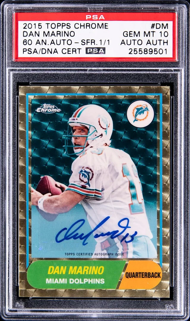 2015 Topps Chrome Dan Marino 60 Anniversary Autograph Superfractor #TAD-DM card image