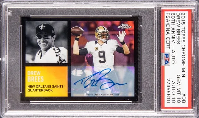 2015 Topps Chrome Drew Brees Mini 60th Anniversary Autograph #DB card image
