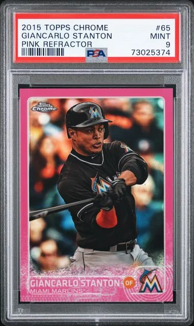 2015 Topps Chrome Giancarlo Stanton Pink Refractor #65 card image
