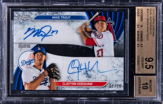 2015 Topps Chrome Mike Trout/Clayton Kershaw Dual Autographs #DA-TK card image