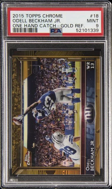 2015 Topps Chrome Odell Beckham Jr., One Hand Catch Gold Refractor #18 card image
