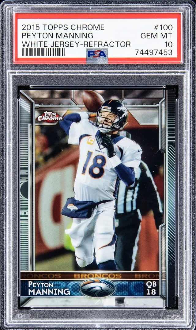 2015 Topps Chrome Peyton Manning, White Camo Refractor #100 card image