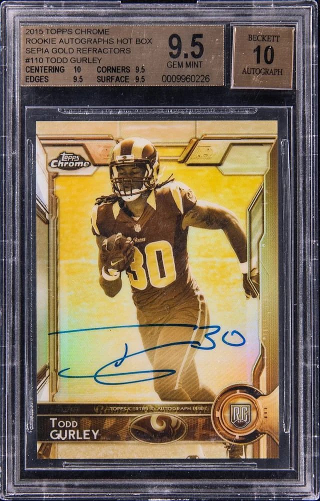 2015 Topps Chrome Todd Gurley Autographs Hot Box Sepia Gold Refractors #110 card image