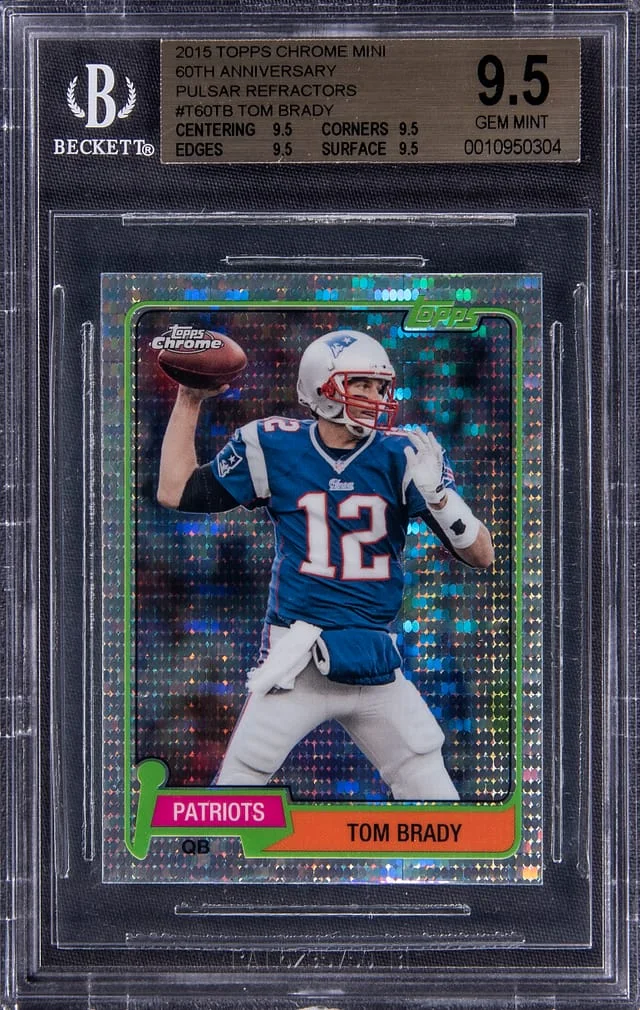 2015 Topps Chrome Tom Brady – True Gem Example Mini 60th Anniversary Pulsar Refractors #T60TB card image
