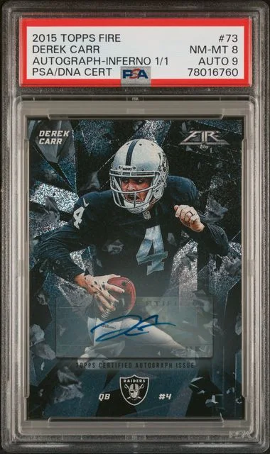 2015 Topps Derek Carr Fire Autograph Inferno #73 card image
