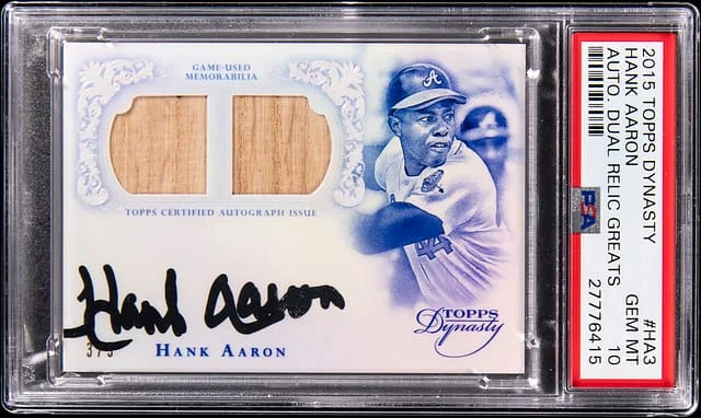 2015 Topps Dynasty Hank Aaron Autograph Dual Relic Greats #ADRG-HA3 card image
