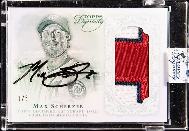 2015 Topps Dynasty Max Scherzer Autograph Patch Emerald #AP-MSC5 card image
