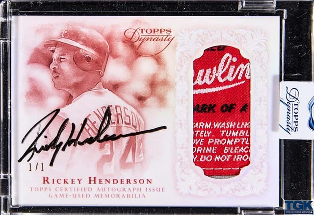 2015 Topps Dynasty Rickey Henderson Autograph Relic Ruby #AP-RH6 card image