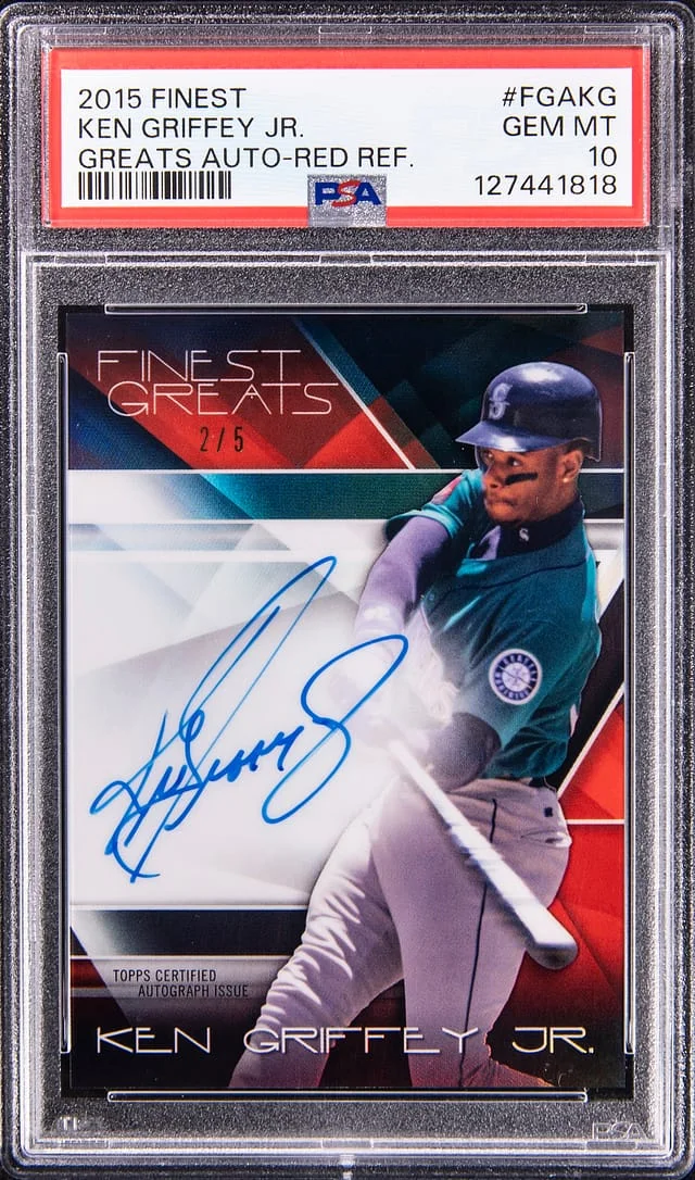 2015 Topps Finest Ken Griffey Jr Greats Autograph Red Refractor #FGA-KG card image