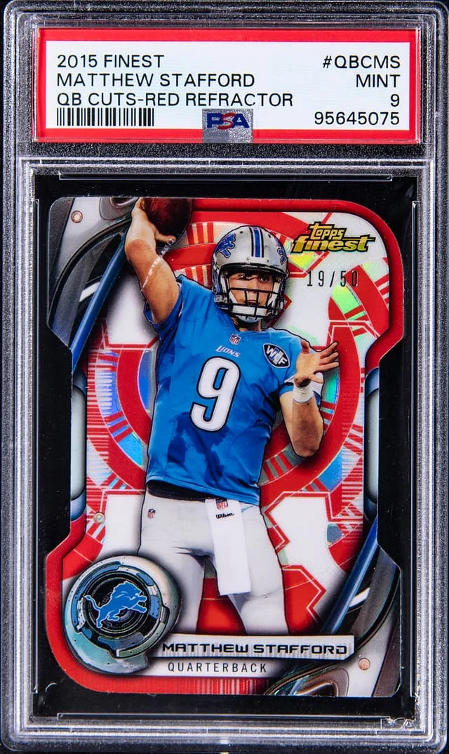 2015 Topps Finest Matthew Stafford QB Cuts-Red Refractor #QBCMS card image