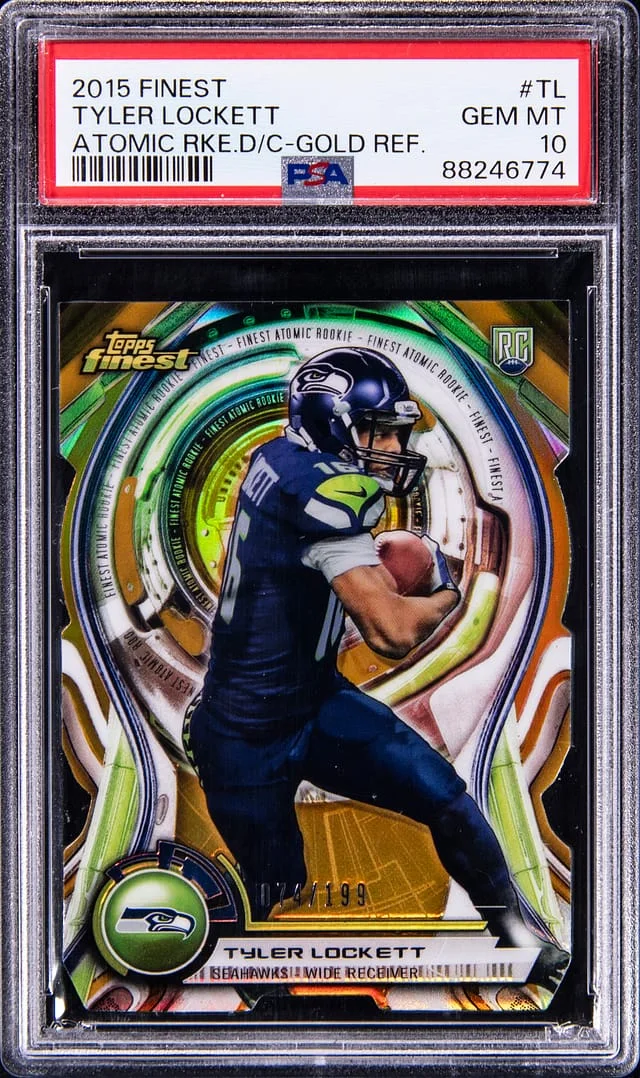 2015 Topps Finest Tyler Lockett Atomic Die-Cut Gold Refractor #TL card image