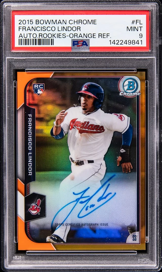 2015 Topps Francisco Lindor Bowman Chrome Autograph Rookies Orange Refractor #BCAR-FL card image