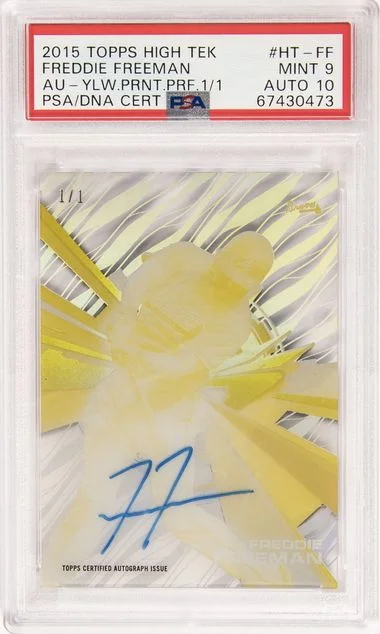 2015 Topps Freddie Freeman High Tek Autographs Yellow Print Proof 1/1 #HT-FF card image