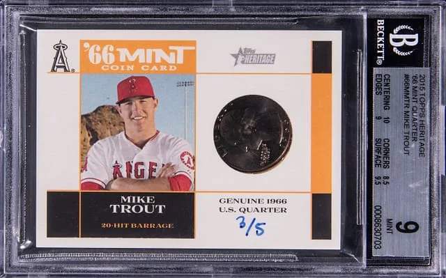 2015 Topps Heritage Mike Trout 66 Mint Quarter #66M-MTR card image