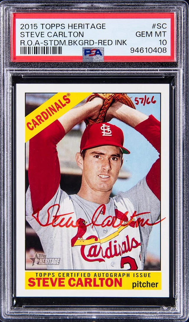 2015 Topps Heritage Real One Steve Carlton Autograph Red Ink #SC card image