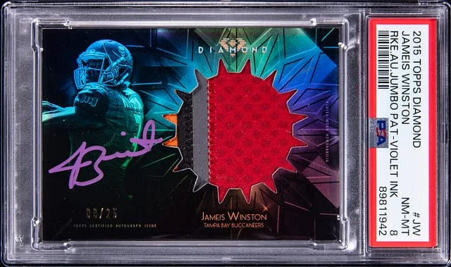 2015 Topps Jameis Winston Diamond Autograph Jumbo Patch Violet Ink #RAJP-JW card image