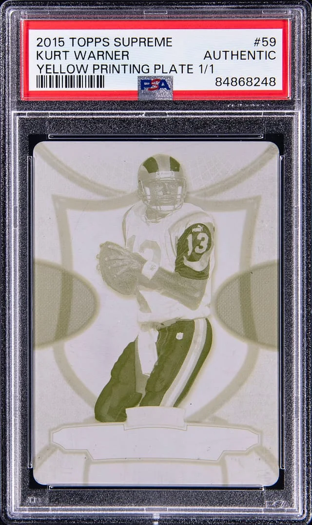 2015 Topps Kurt Warner Supreme Yellow Printing Plate 1/1 #59 card image