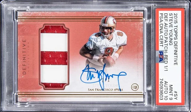 2015 Topps Steve Young Definitive Collection Definitive Autographed Patches Red #DAP-SY card image