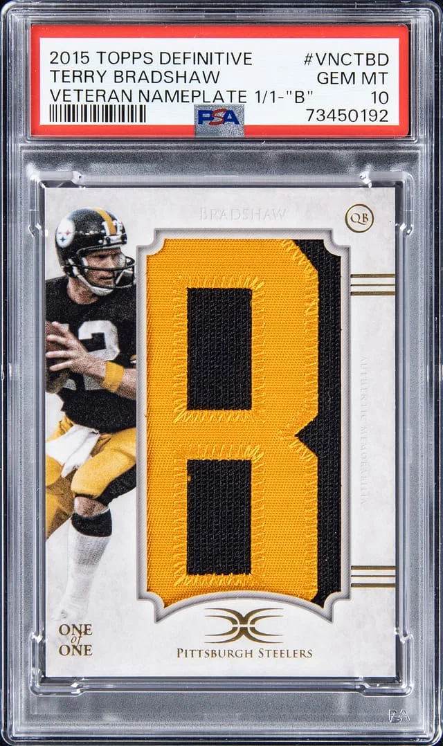 2015 Topps Terry Bradshaw Definitive Veteran Nameplate #VNC-TBD card image