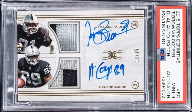 2015 Topps Tim Brown/Amari Cooper Definitive Collection Dual Autograph Patches #DLAP-BC card image