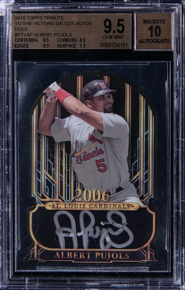 2015 Topps Tribute Albert Pujols To The Victors Die Cut Autographs Gold #TTVAP card image