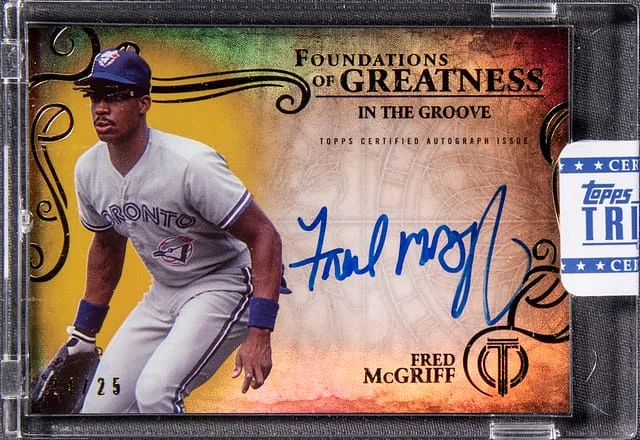 2015 Topps Tribute Fred Mcgriff Foundations of Greatness In the Groove #THEN-FM card image