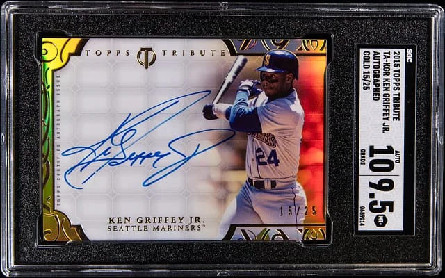 2015 Topps Tribute Ken Griffey Jr. Autograph Gold #TA-KGR card image