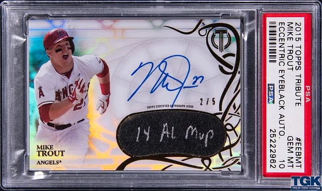 2015 Topps Tribute Mike Trout Eccentric Eyeblack Autograph #EEB-MT card image