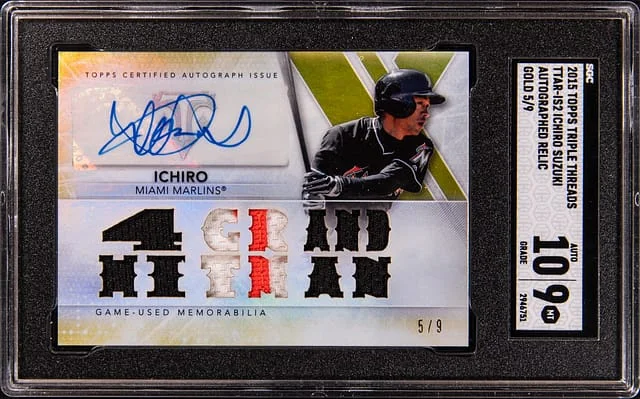 2015 Topps Triple Threads Ichiro Suzuki Autographed Relic Gold #TTAR-IS2 card image