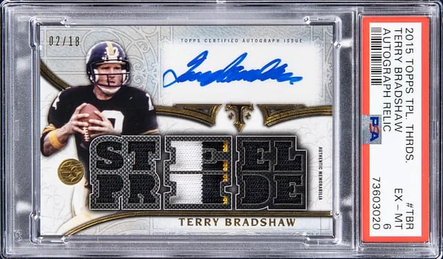 2015 Topps Triple Threads Terry Bradshaw Autograph Relic #TTAR-TBR card image