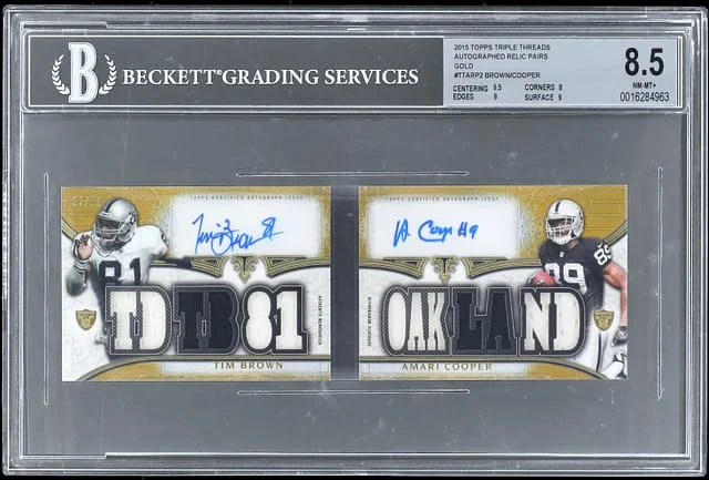 2015 Topps Triple Threads Tim Brown/Amari Cooper Autographed Relic Pairs Gold #TTARP-2 card image