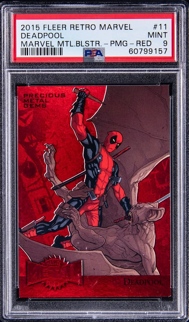 2015 Upper Deck Deadpool Fleer Retro Marvel Metal Blaster Precious Metal Gems (PMG) Red #11 card image