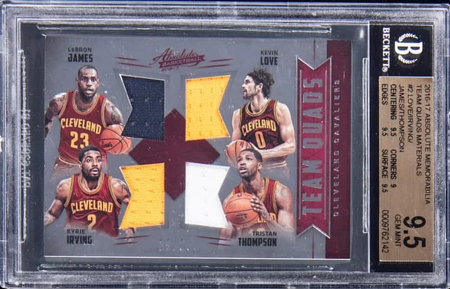 2016-17 Absolute LeBron James, Kyrie Irving, Tristian Thompson, Kevin Love Quad Memorabilia Team Quads Material #2 card image