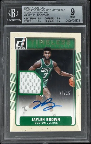 2016-17 Donruss Jaylen Brown Timeless Treasures Materials Signatures Prime #4 card image