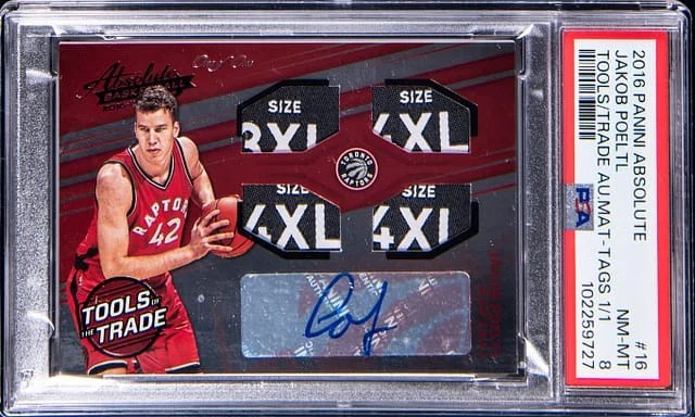 2016-17 Panini Absolute Jakob Poeltl Tools Of The Trade Autograph Materials Laundry Tags #16 card image