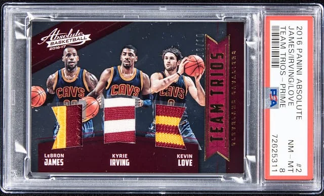 2016-17 Panini Absolute LeBron James/Kyrie Irving/Kevin Love Team Trios Prime #2 card image