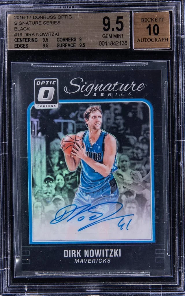 2016-17 Panini Donruss Optic Dirk Nowitzki Signature Series Black Prizm #16 card image