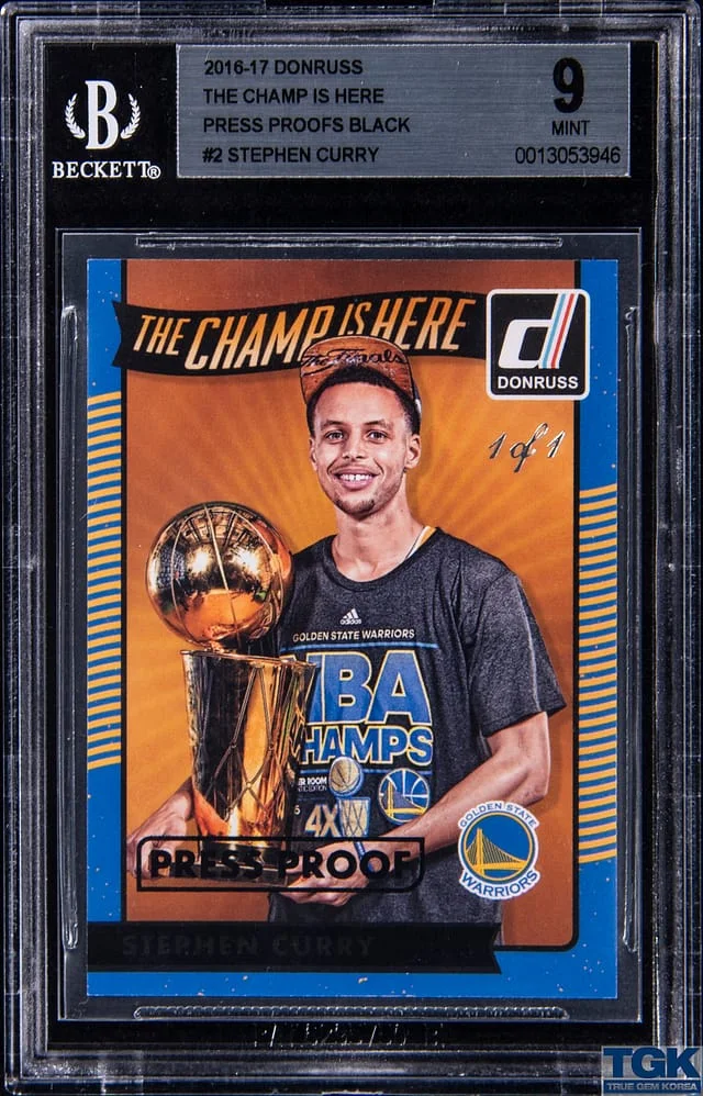 2016-17 Panini Donruss Stephen Curry The Champ Is Here Press Proofs Black #2 card image