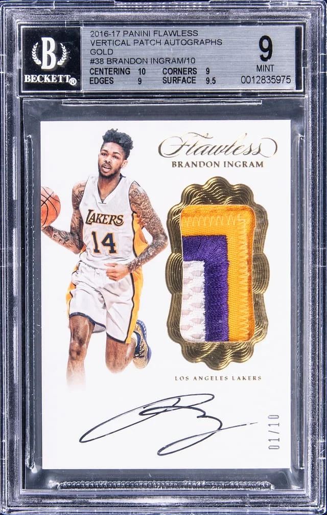 2016-17 Panini Flawless Brandon Ingram Vertical Patch Autographs Gold #38 card image