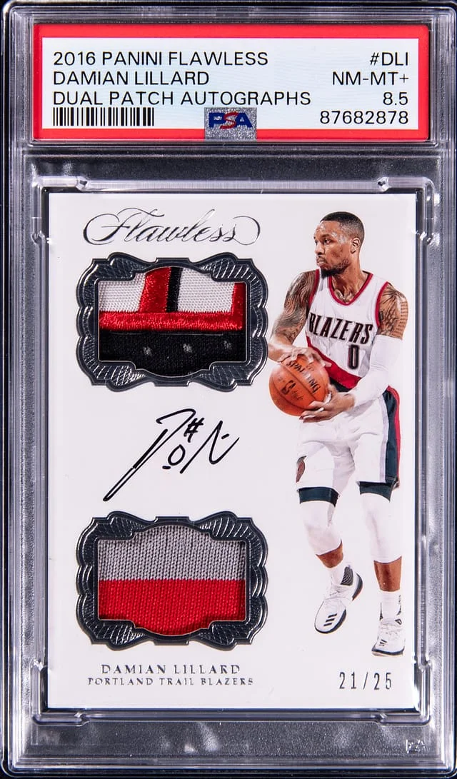 2016-17 Panini Flawless Damian Lillard Dual Patch Autographs #DLI card image
