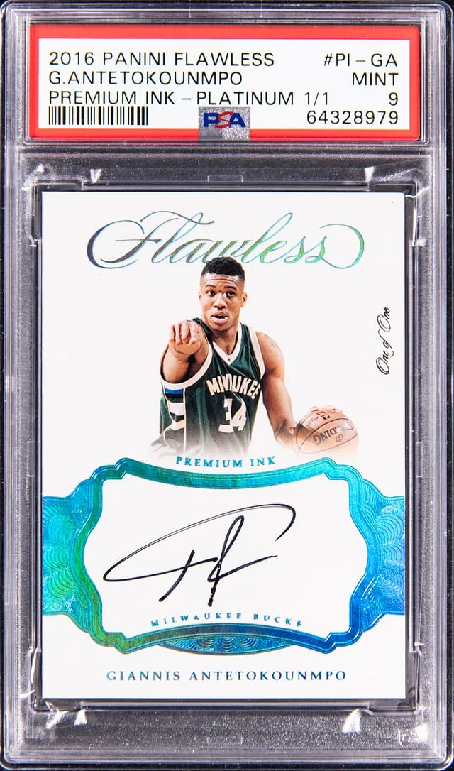 2016-17 Panini Flawless Giannis Antetokounmpo Premium Ink Platinum #PI-GA card image