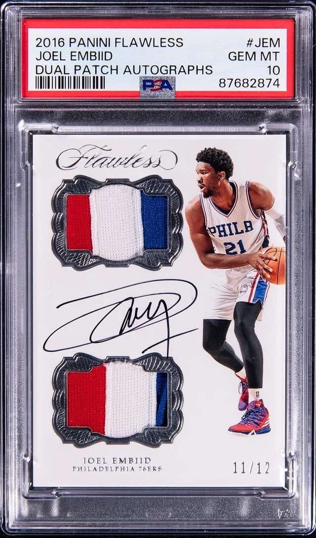 2016-17 Panini Flawless Joel Embiid Dual Patch Autographs #JEM card image