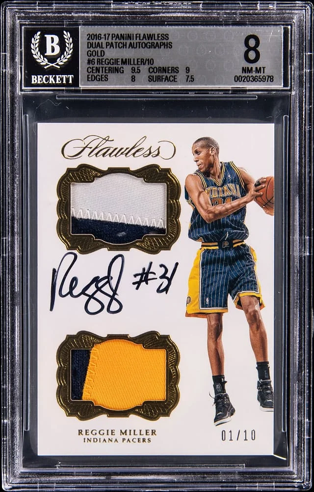 2016-17 Panini Flawless Reggie Miller Dual Patch Autographs Gold #DPA-REG card image